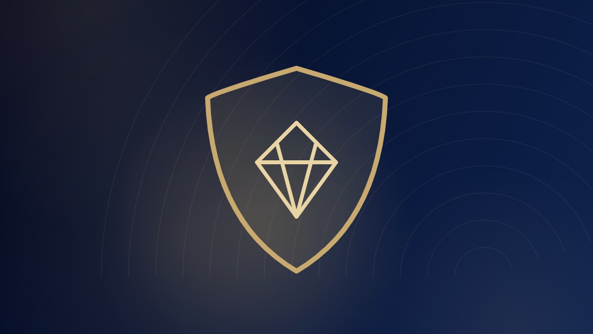Abstract illustration: a shield and a gem