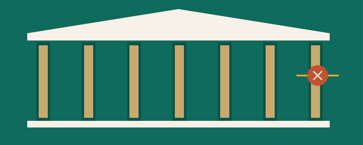 Illustration: a courthouse facade with a broken appeal route