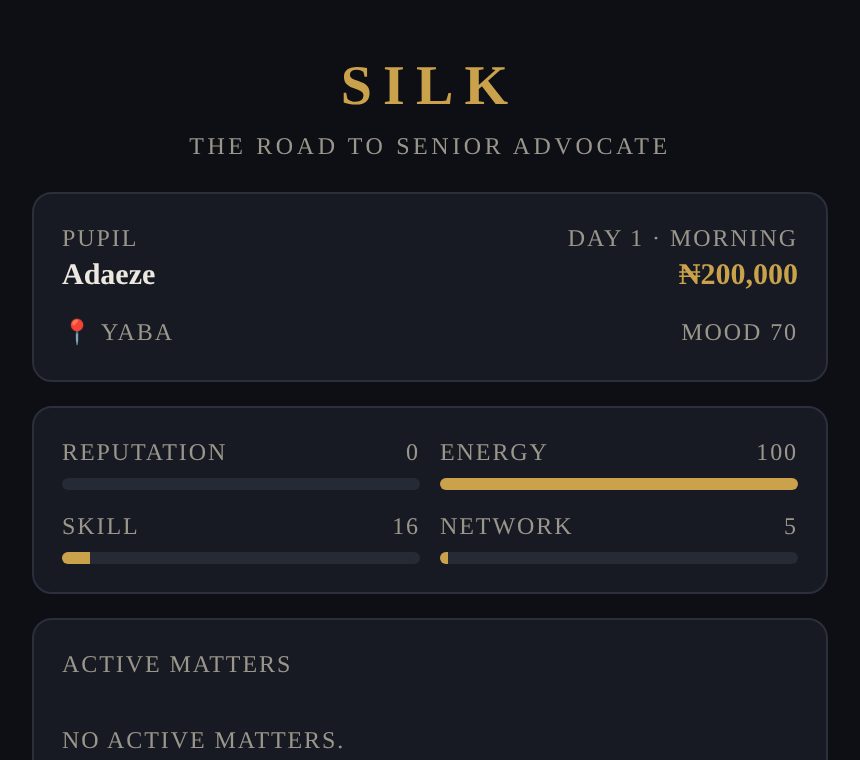 SILK Matters tab: active matters and mandates to pitch for