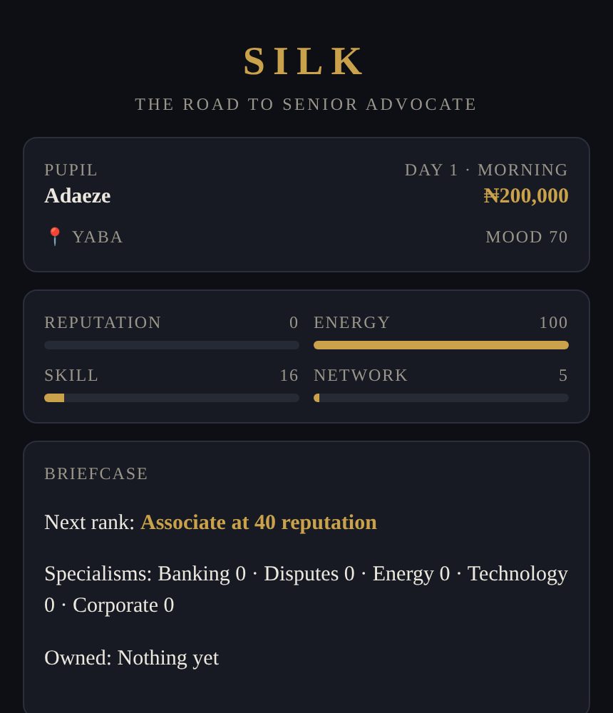 SILK Briefcase: next rank, specialisms and in-game rival standings